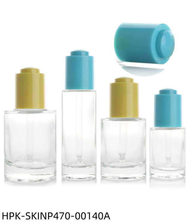 Thick Base Glass Bottle with Plastic Yellow/Blue Push-button Pipette Cap